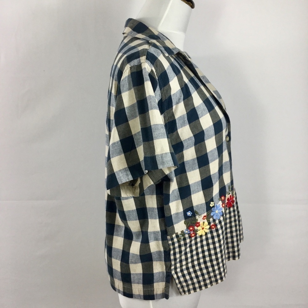 Vintage Cottagecore Buffalo Check Button Front Top Shirt Embroidered Size L - Picture 9 of 10